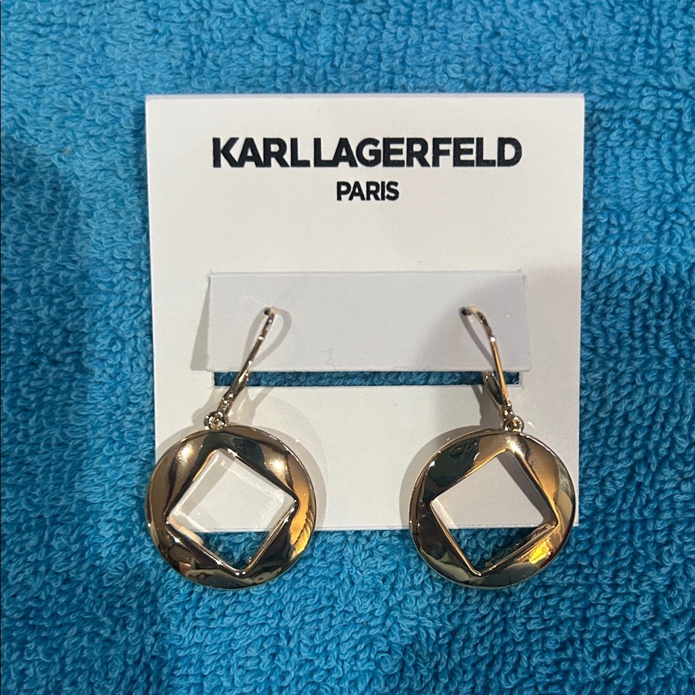 (NWT) Karl Lagerfeld Silver and White Geometric Earrings